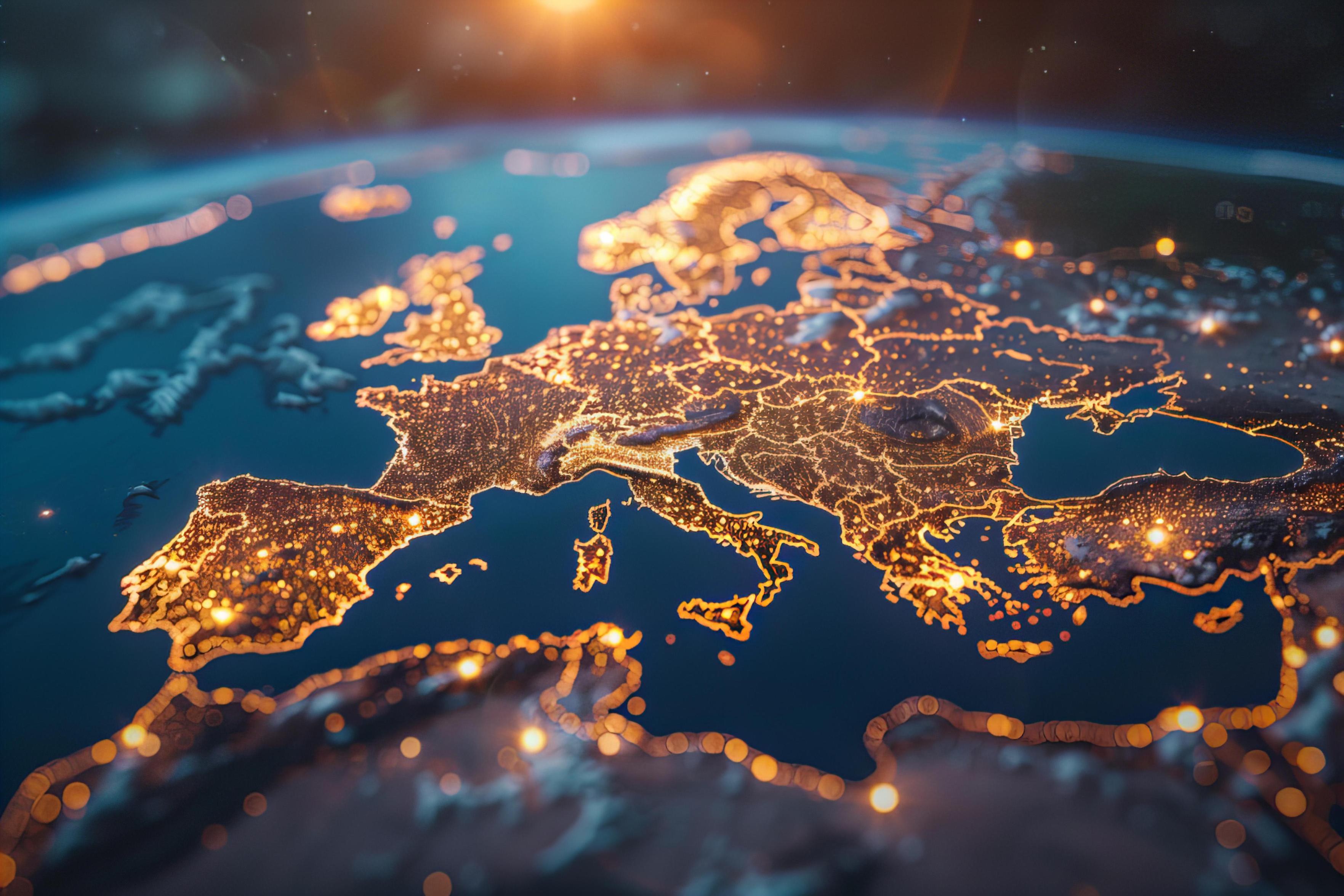 An AI generated image showing a space view of Europe