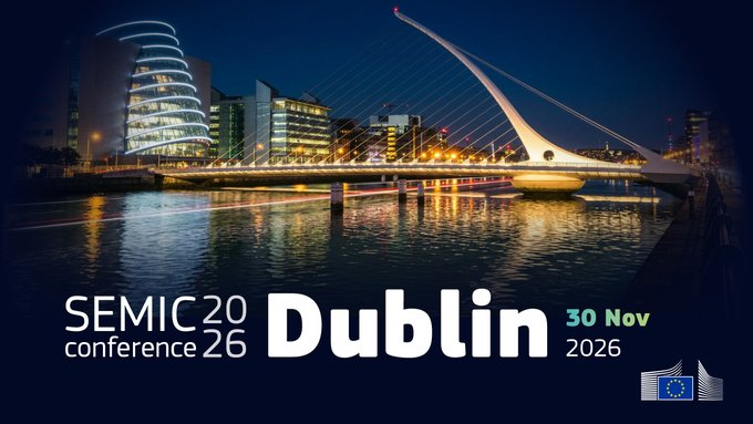 Photo of Samuel Beckett bridge in Dublin with the text SEMIC 2026 conference, 30 November 2026